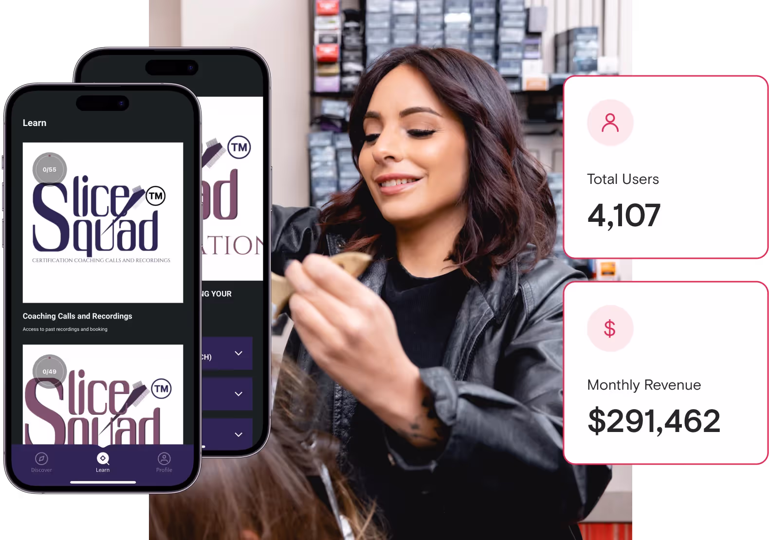 The Slice Squad app with Nikki Bianco, which has 4107 users and 291,462 monthly revenue